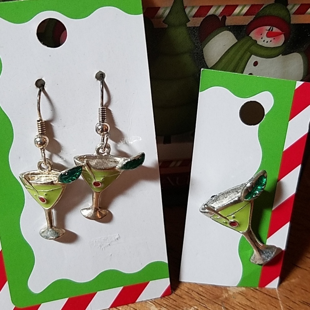 Cocktail Glasses Set Earrings & Tack Pin